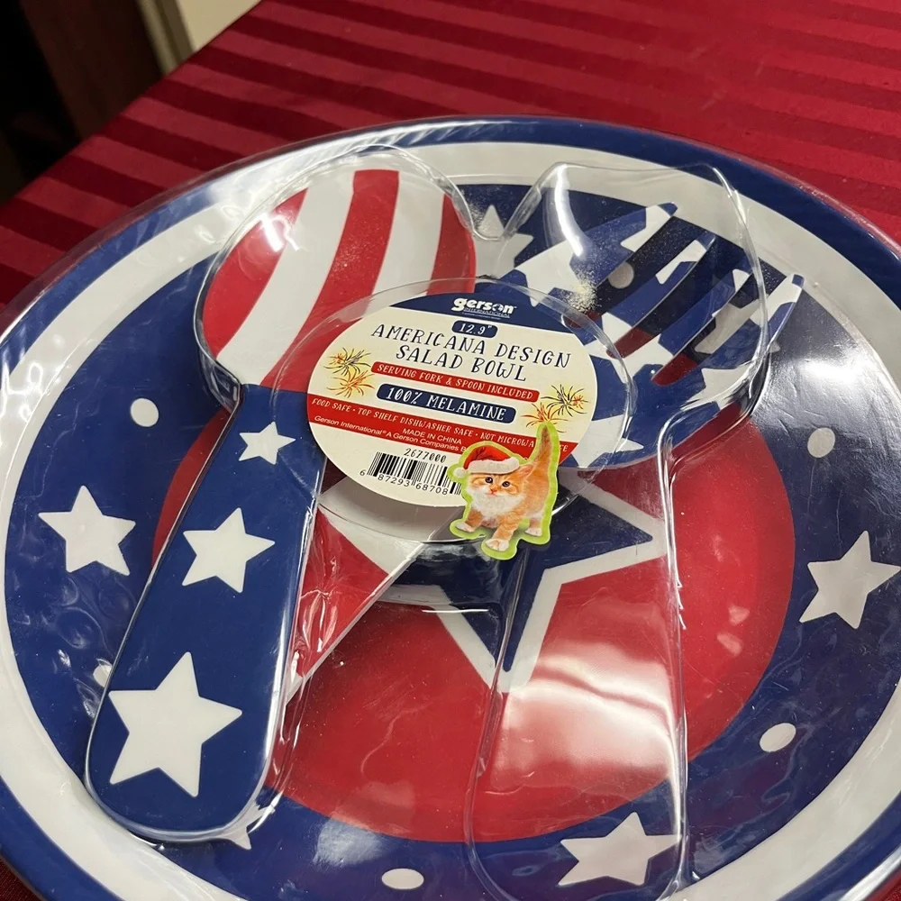 Americana Design Salad Bowl Set - Red, White, Blue